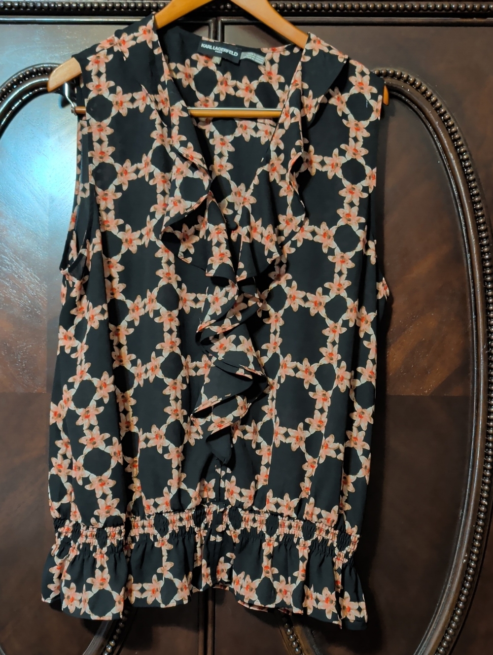 Size XXL Karl Lagerfeld Paris Floral Sleeveless Top Elastic Waist Moody Romantic